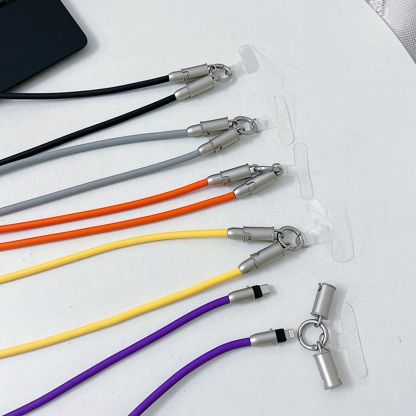5カラー充電ケーブル機能付きスマホショルダーストラップ【ストラップタイプ、パッチ付き】