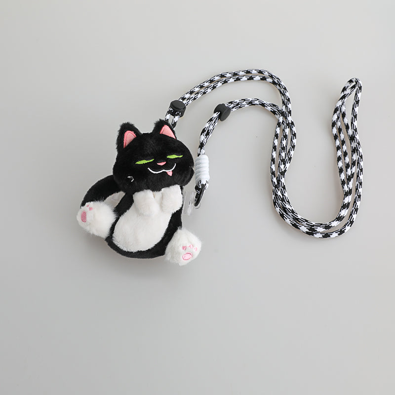 ブラックホワイトキャットドールサイドクリップスマホショルダー【ストラップタイプ】