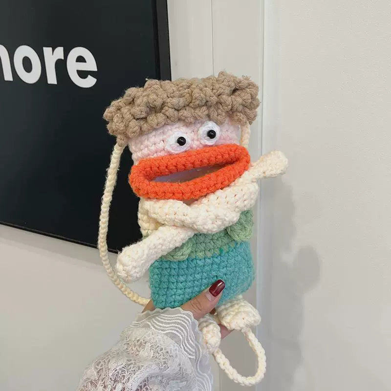 ブラウンヘアニットモンスタースマホサコッシュ【その他のタイプ】