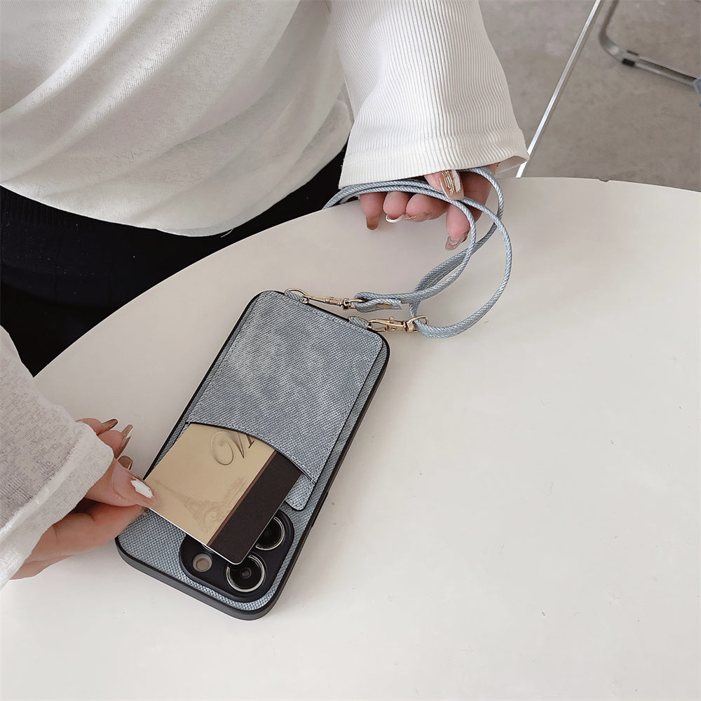 デニムカード入れ付きスマホケースショルダー【ストラップタイプ/iphoneケース/カードケース】