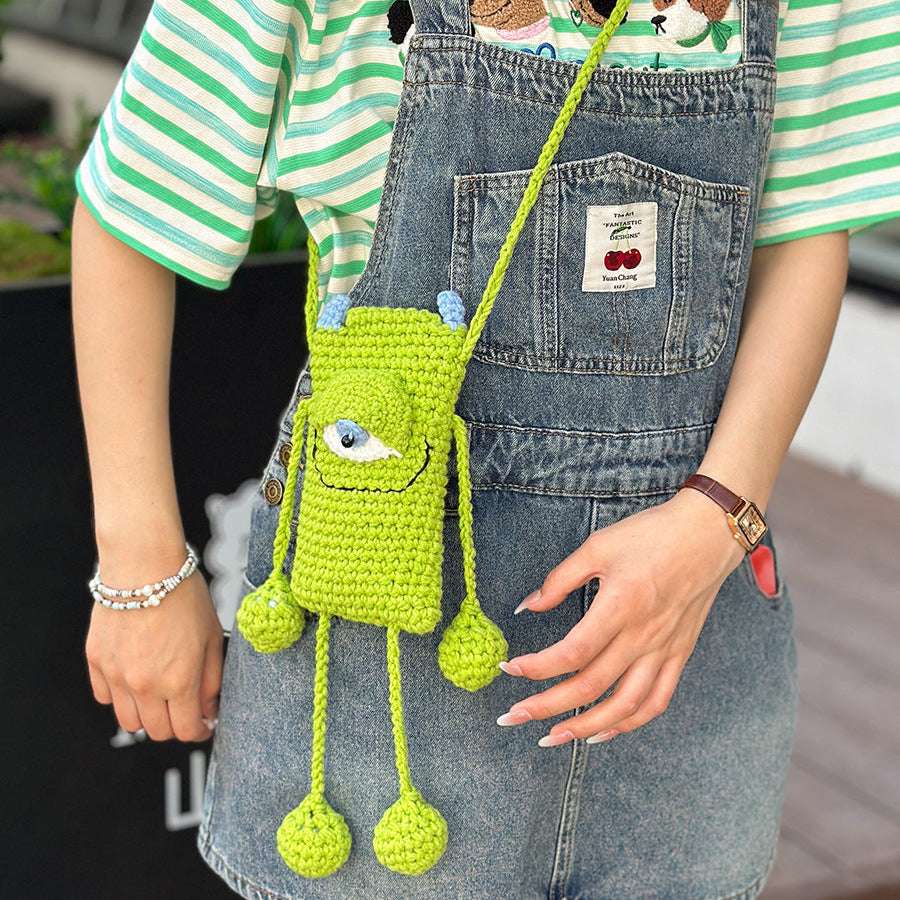 2カラーグリーンイエローニットモンスタースマホサコッシュ【その他のタイプ】