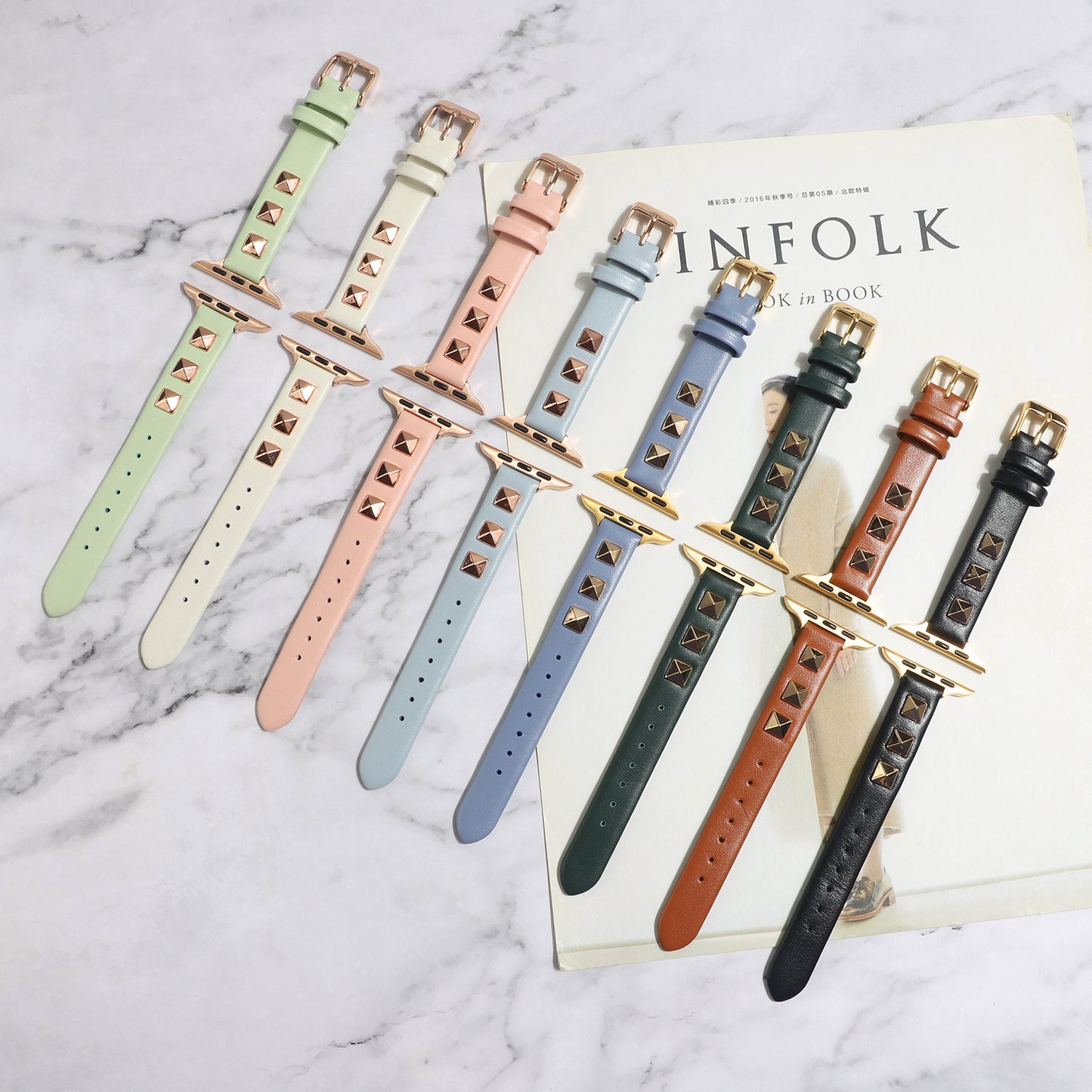 【スタッズが輝く】モードレザーアップルウォッチバンド【Apple Watch】