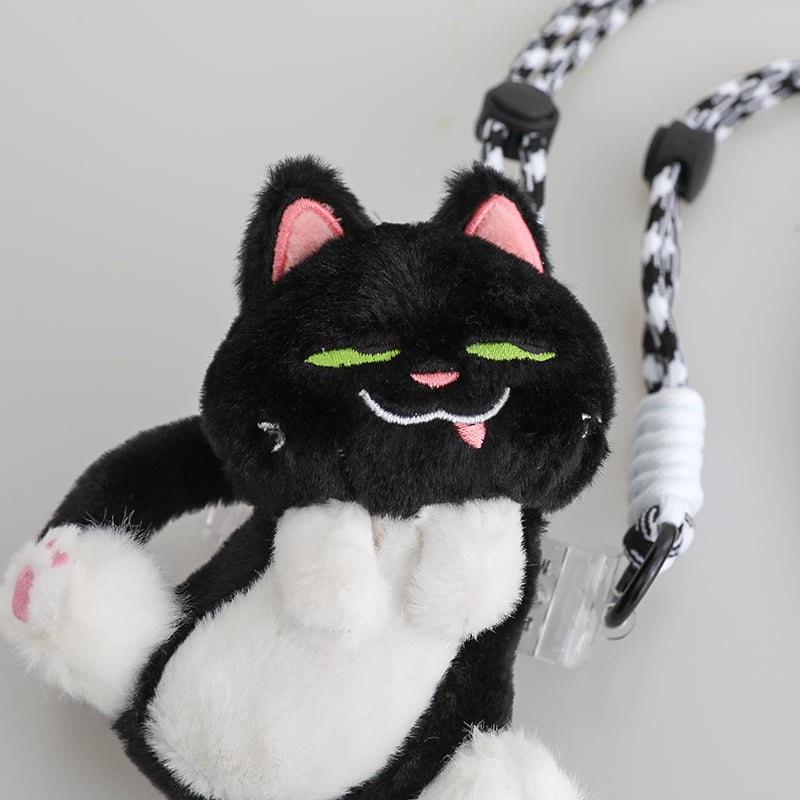 ブラックホワイトキャットドールサイドクリップスマホショルダー【ストラップタイプ】