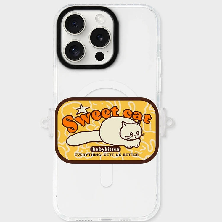 スウィートキャットデザインフリップミラーサイドクリップスマホショルダー【ストラップタイプ】