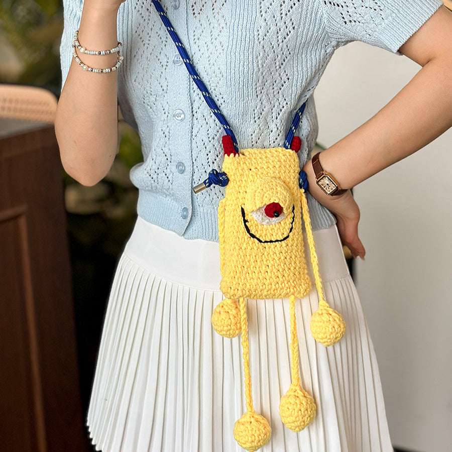 2カラーグリーンイエローニットモンスタースマホサコッシュ【その他のタイプ】