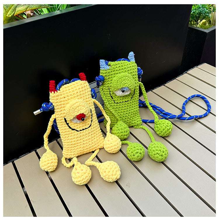 2カラーグリーンイエローニットモンスタースマホサコッシュ【その他のタイプ】