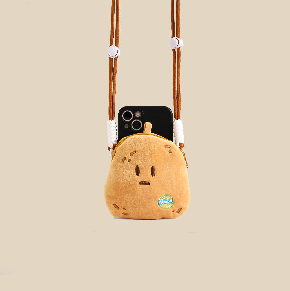 ブラウンポテトポーチサイドクリップスマホショルダー【ストラップタイプ】