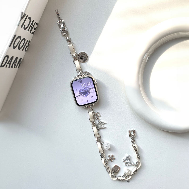 【華奢な煌めき】チャーム付きダブルチェーンアップルウォッチバンド【Apple Watch】