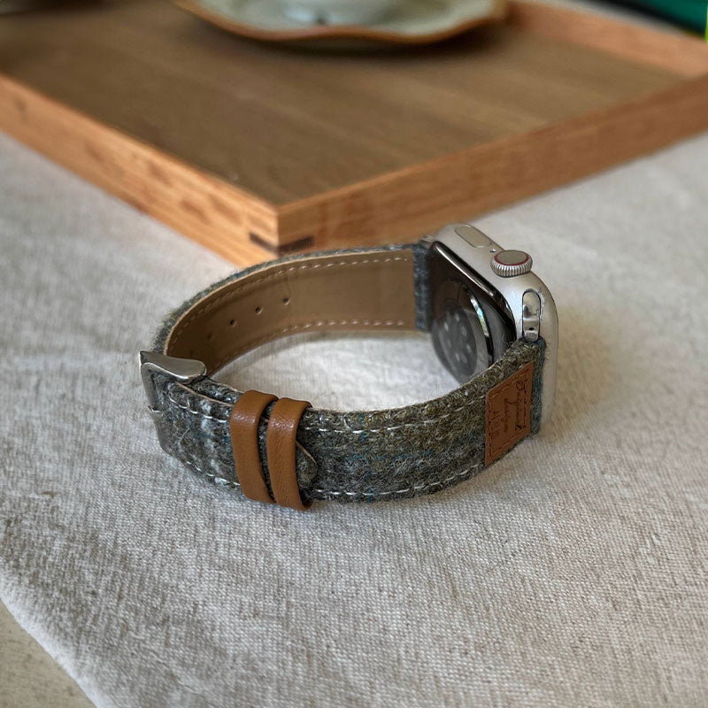 【秋冬コーデ】チェックデザインウールレザーアップルウォッチバンド【Apple Watch】