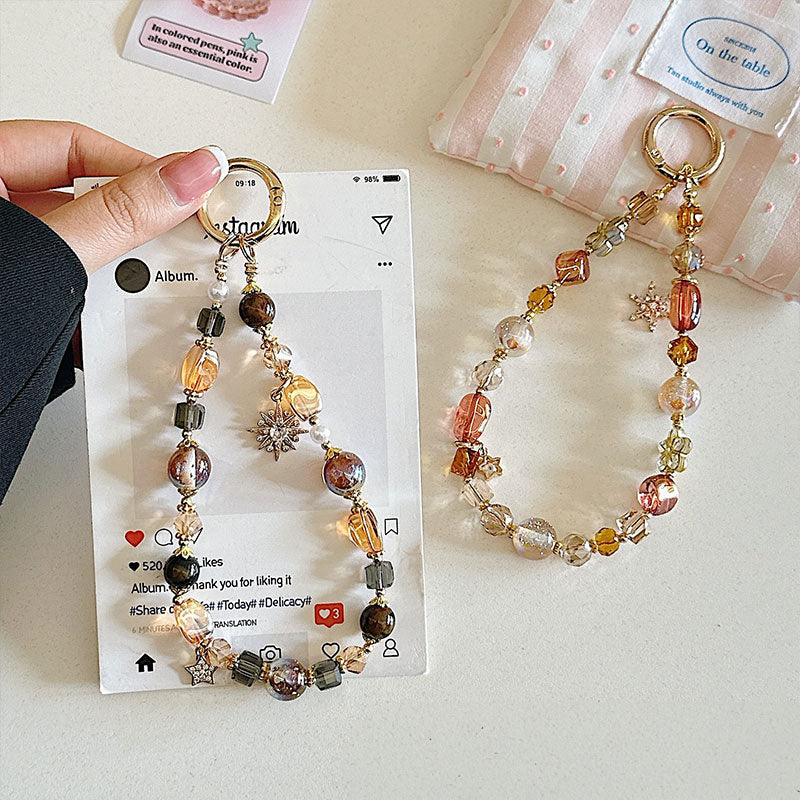 【上品にきらめく】クラシカルビーズスマホストラップ【ハンドストラップタイプ】