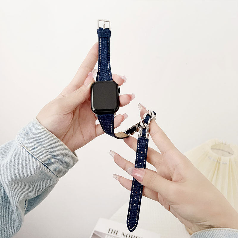 【カジュアルに映える】デニムチェーンダブルループアップルウォッチバンド【Apple Watch】