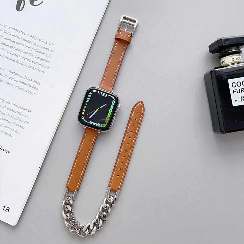 【全12色】ダブルループレザー&チェーンアップルウォッチバンド【Apple Watch】