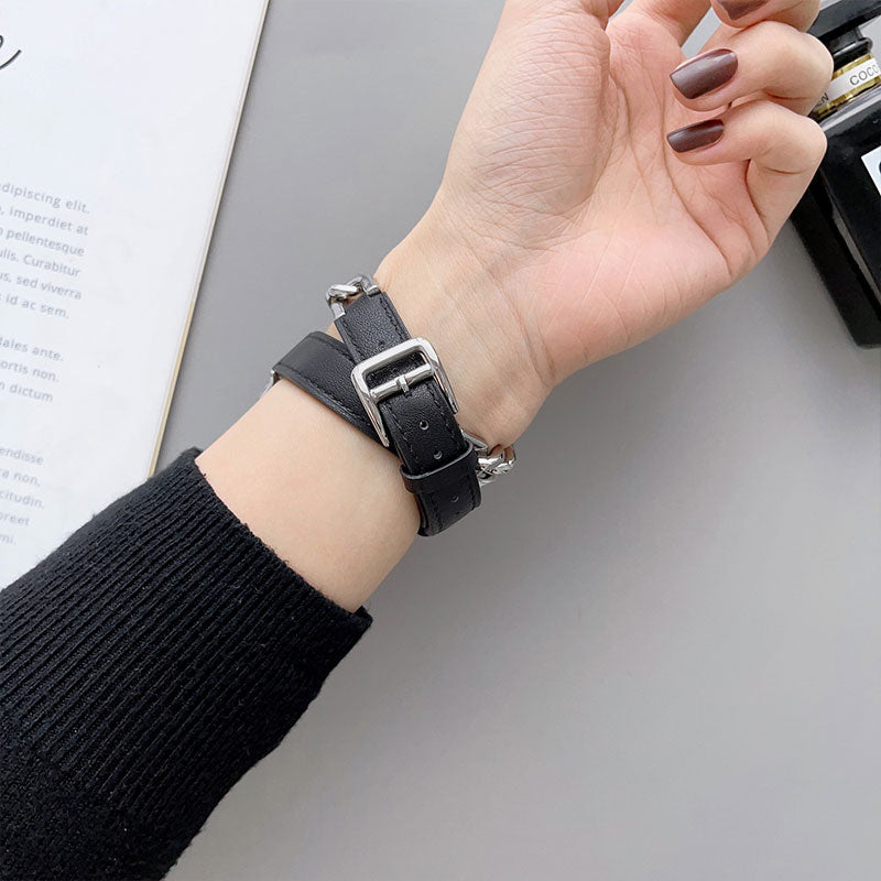 【全12色】ダブルループレザー&チェーンアップルウォッチバンド【Apple Watch】