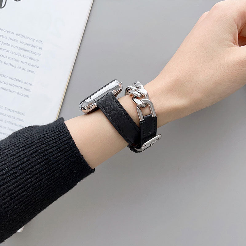 【全12色】ダブルループレザー&チェーンアップルウォッチバンド【Apple Watch】