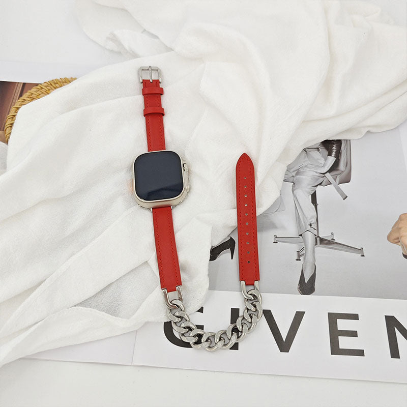 【全12色】ダブルループレザー&チェーンアップルウォッチバンド【Apple Watch】