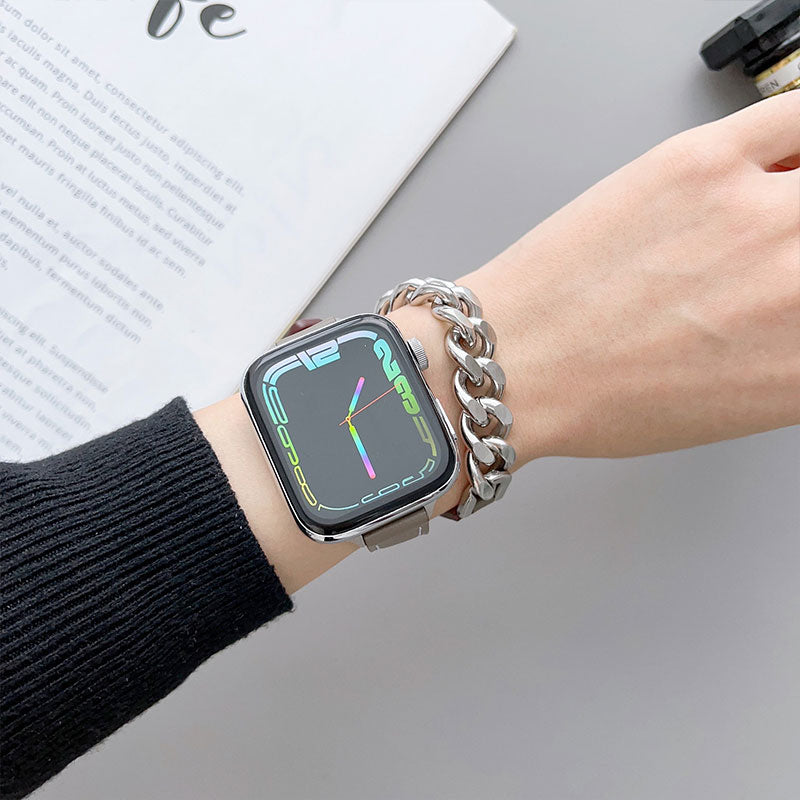 【全12色】ダブルループレザー&チェーンアップルウォッチバンド【Apple Watch】