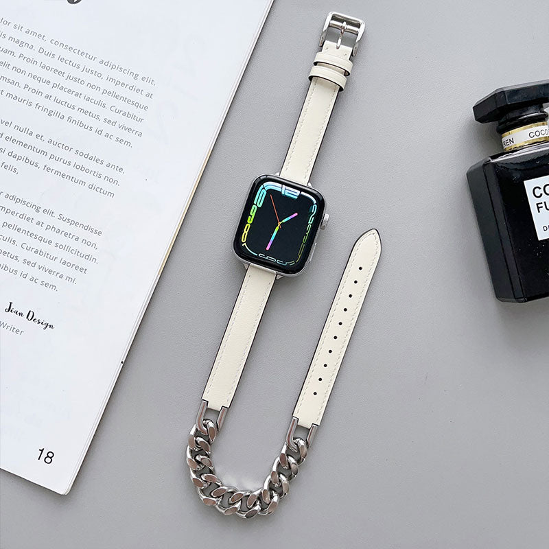【全12色】ダブルループレザー&チェーンアップルウォッチバンド【Apple Watch】