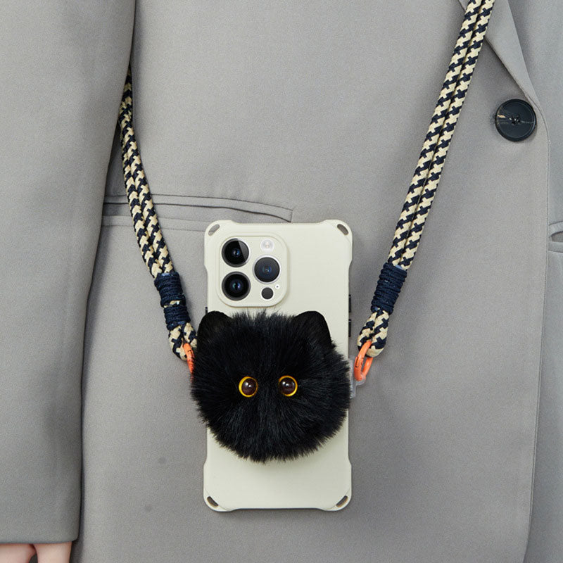 【キュートな瞳👀】もふもふにゃんこサイドクリップスマホショルダー【ストラップタイプ】