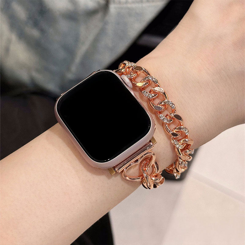 【華やかに煌めく】メタルチェーンダブルループアップルウォッチバンド【Apple Watch】