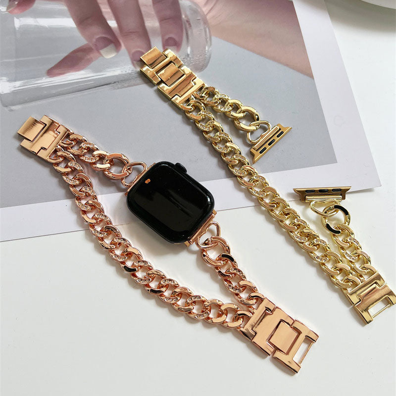 【華やかに煌めく】メタルチェーンダブルループアップルウォッチバンド【Apple Watch】