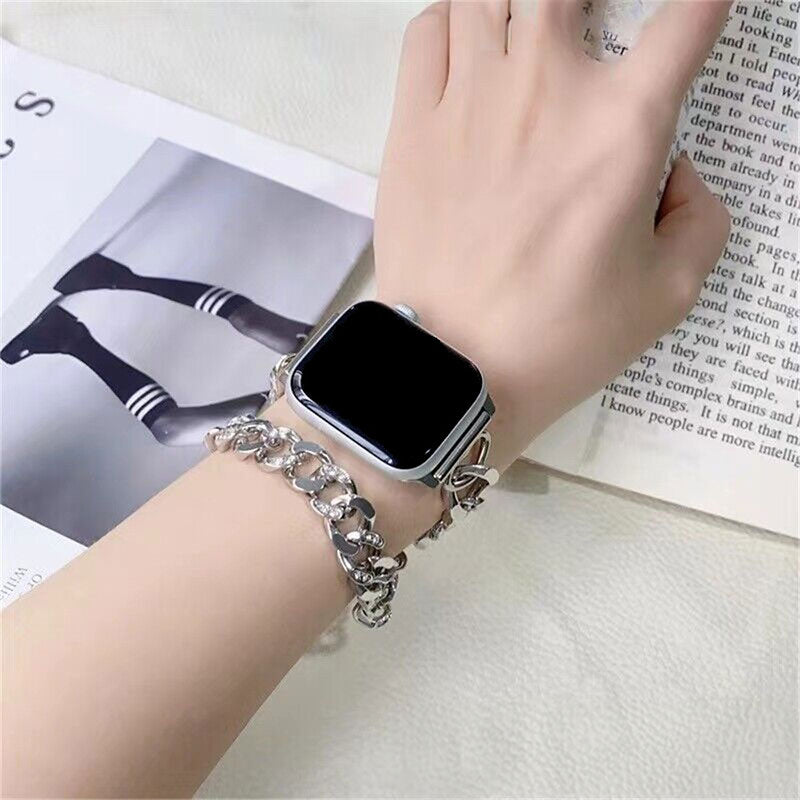 【華やかに煌めく】メタルチェーンダブルループアップルウォッチバンド【Apple Watch】
