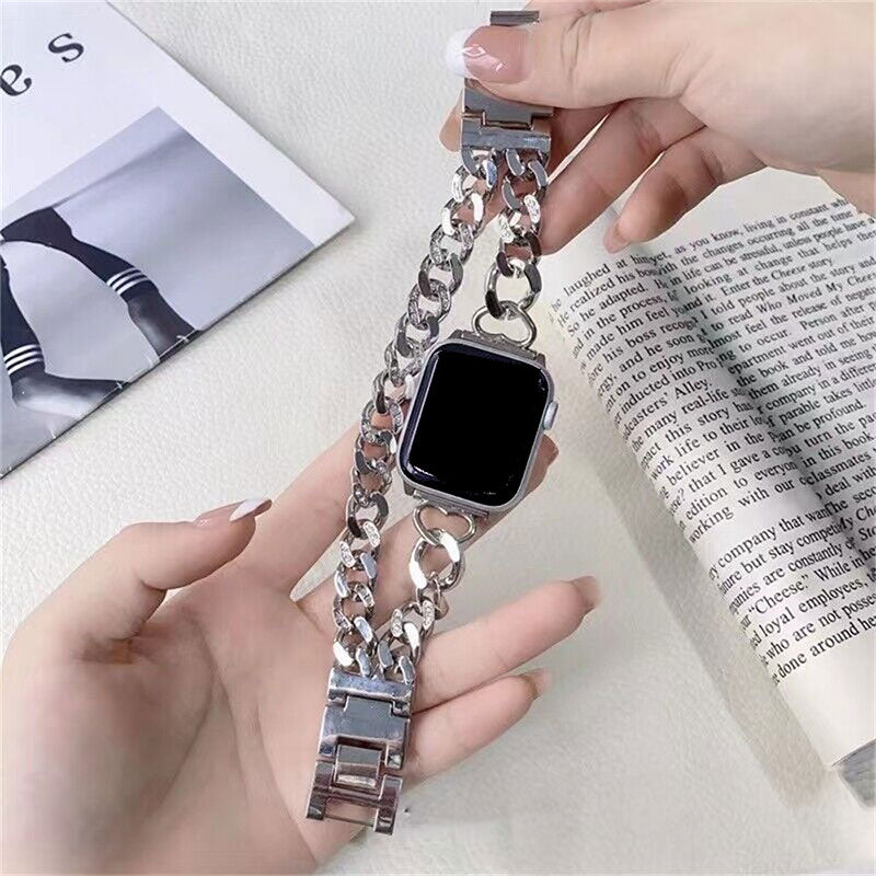 【華やかに煌めく】メタルチェーンダブルループアップルウォッチバンド【Apple Watch】