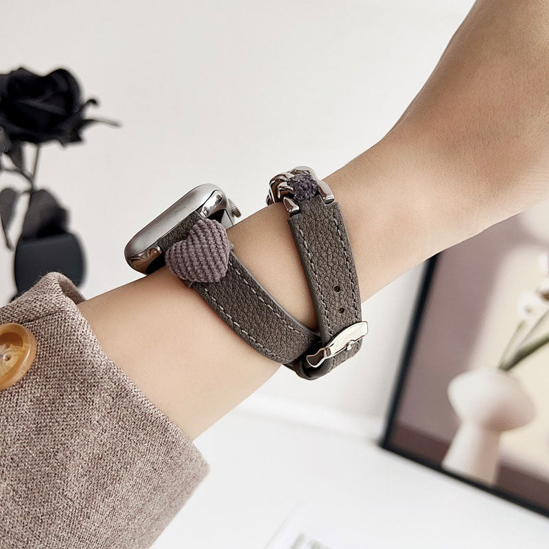【秋冬デザイン】もこもこハートダブルループアップルウォッチバンド【Apple Watch】