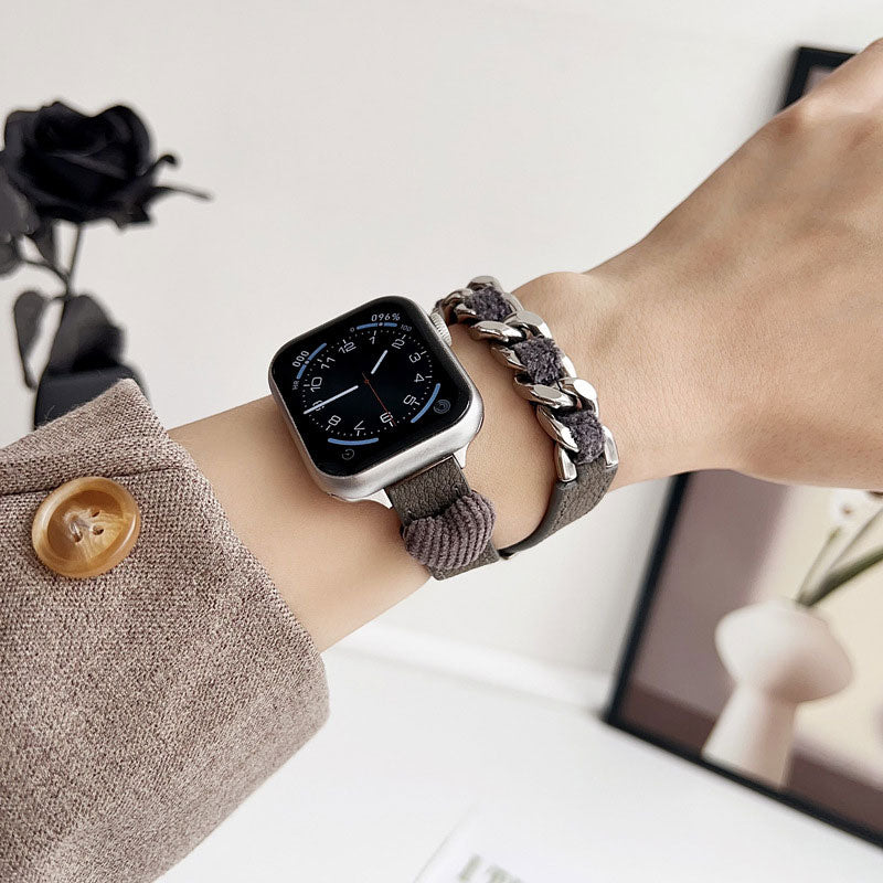 【秋冬デザイン】もこもこハートダブルループアップルウォッチバンド【Apple Watch】