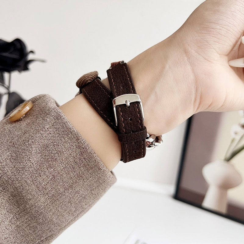 【秋冬デザイン】もこもこハートダブルループアップルウォッチバンド【Apple Watch】