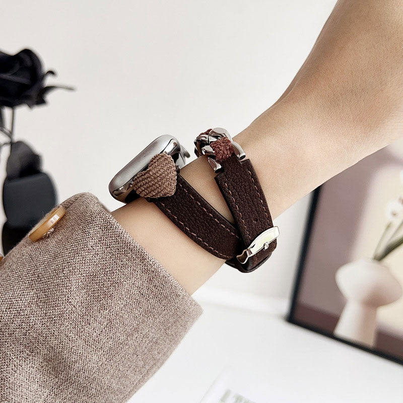 【秋冬デザイン】もこもこハートダブルループアップルウォッチバンド【Apple Watch】