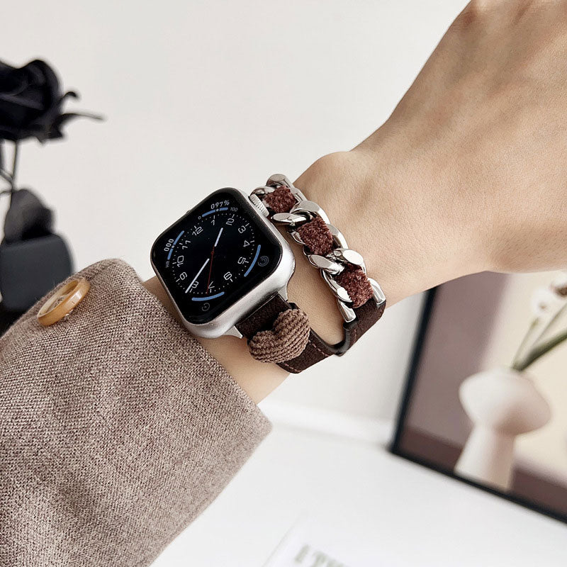【秋冬デザイン】もこもこハートダブルループアップルウォッチバンド【Apple Watch】