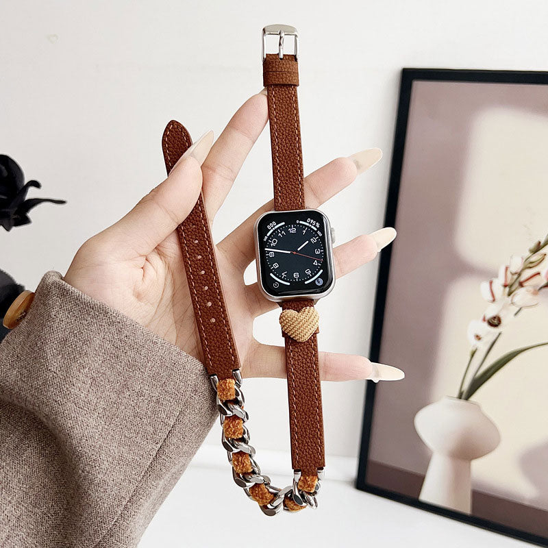 【秋冬デザイン】もこもこハートダブルループアップルウォッチバンド【Apple Watch】