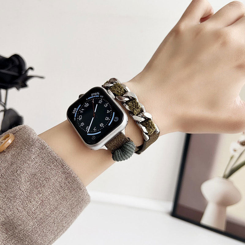【秋冬デザイン】もこもこハートダブルループアップルウォッチバンド【Apple Watch】