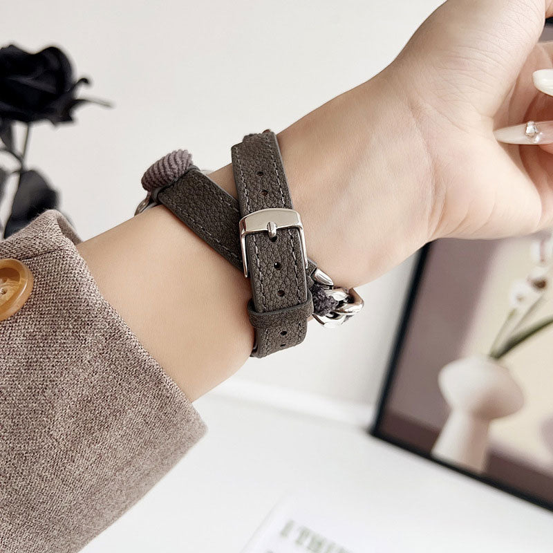 【秋冬デザイン】もこもこハートダブルループアップルウォッチバンド【Apple Watch】
