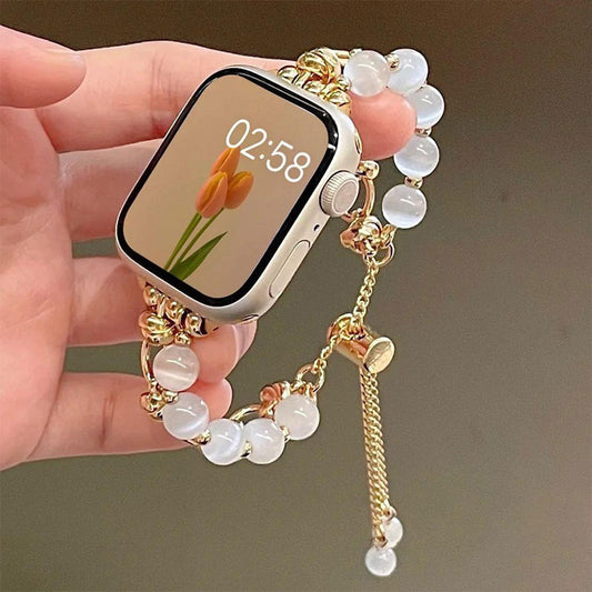 【上品に揺れる】天然石風ビーズブレスアップルウォッチバンド【Apple Watch】