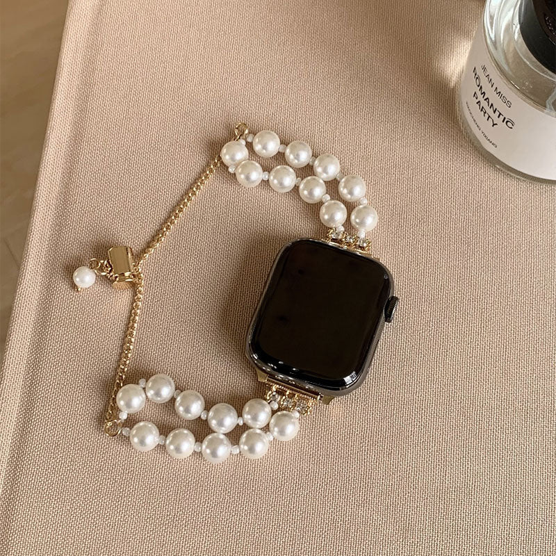 【華やかに魅せる】2連パールブレスアップルウォッチバンド【Apple Watch】