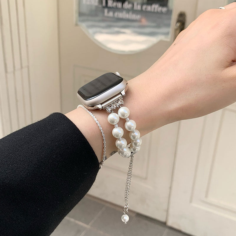【華やかに魅せる】2連パールブレスアップルウォッチバンド【Apple Watch】