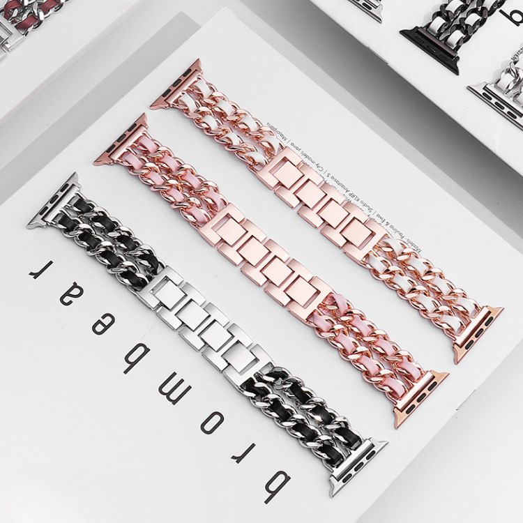 【全10色】メタルチェーンレザーアップルウォッチバンド【Apple Watch】