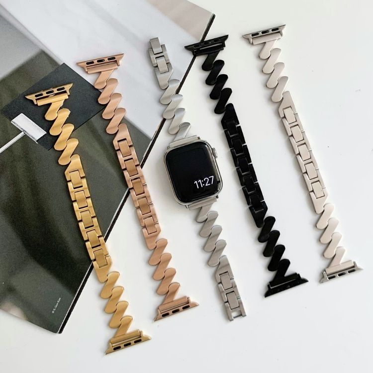 【優美に揺れる】ウェーブデザインメタルアップルウォッチバンド【Apple Watch】