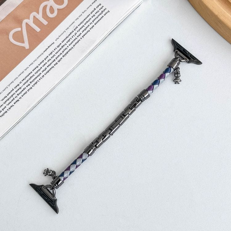 【華やかブレス風】本革ロープ編みレザーストラップ【Apple Watch】