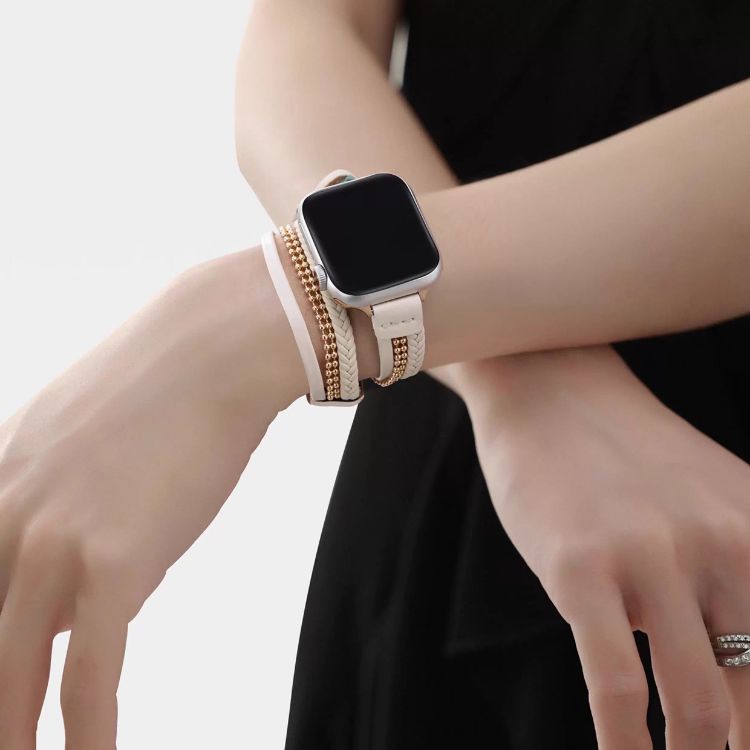 【選べるタイプ】3連レザー&メタルアップルウォッチストラップ【Apple Watch】