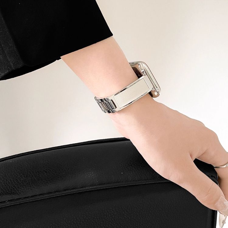 【レザーアクセント】メタルブレスアップルウォッチバンド【Apple Watch】