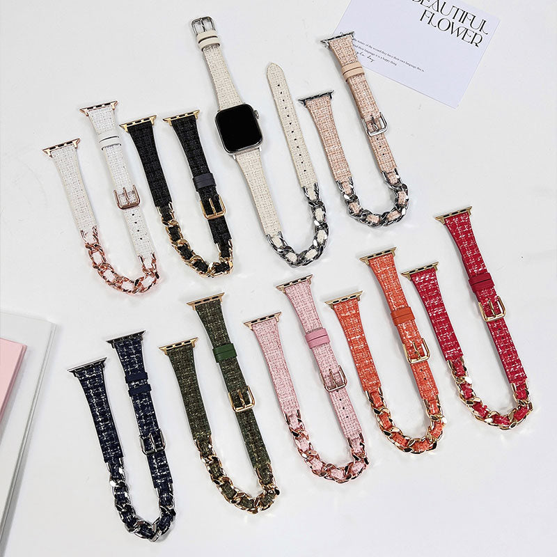 【手元をエレガントに】ツイードチェーンダブルループアップルウォッチバンド【Apple Watch】