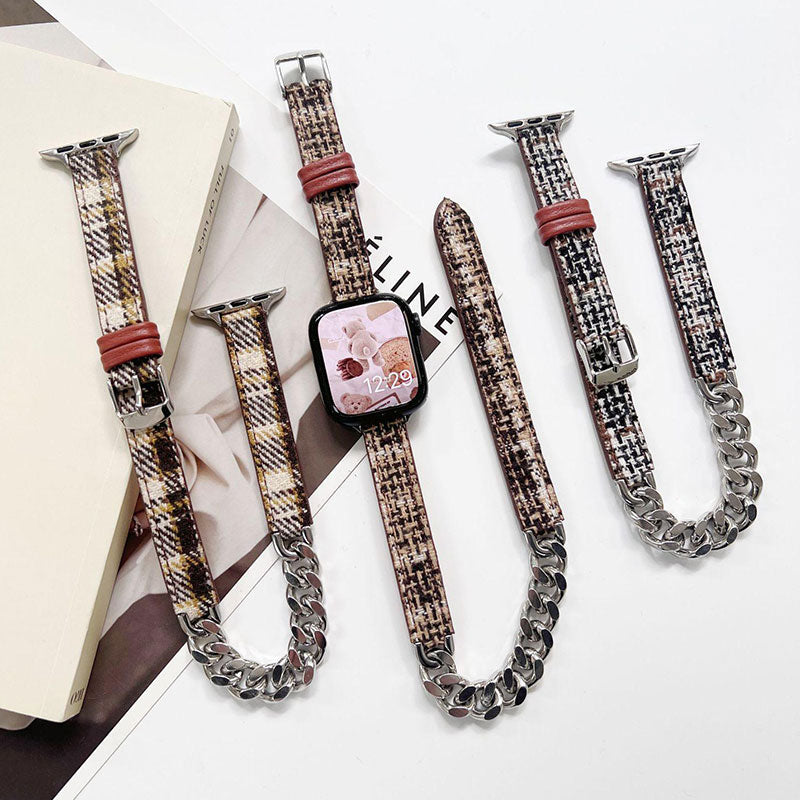 【秋冬ウール】チェック&ツイードダブルループアップルウォッチバンド【Apple Watch】
