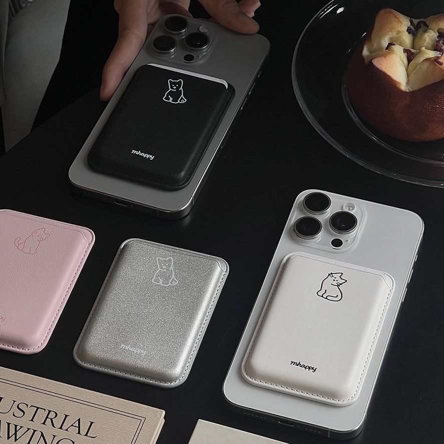 【シンプルかわいい】わんにゃんワンポイントMagSafeカードケース【スマホカードケース】