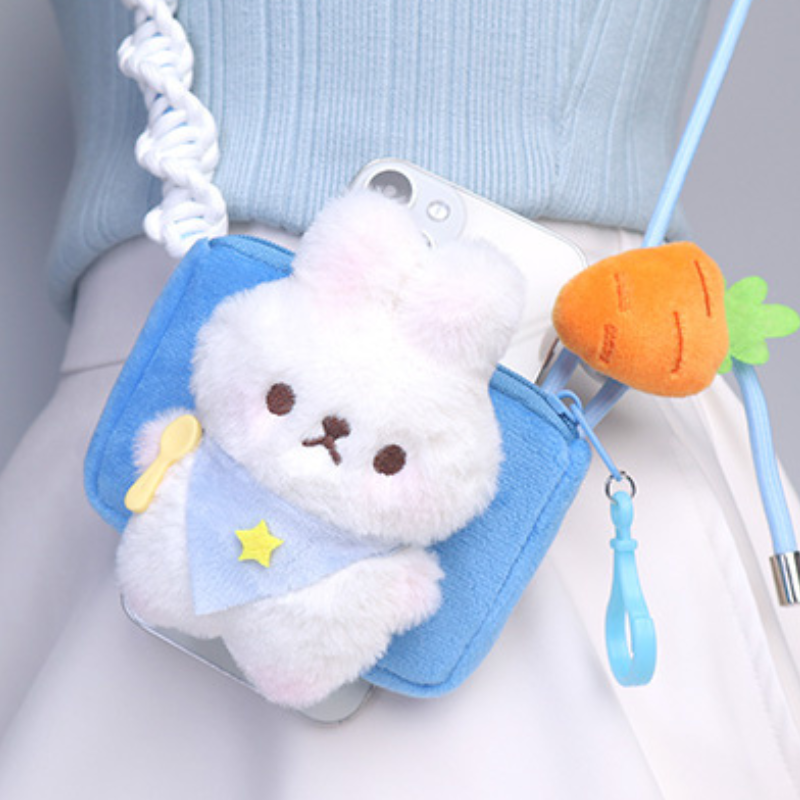 ホワイトウサギドールポーチサイドクリップスマホショルダー ホワイトウサギドールポーチサイドクリップスマホショルダー