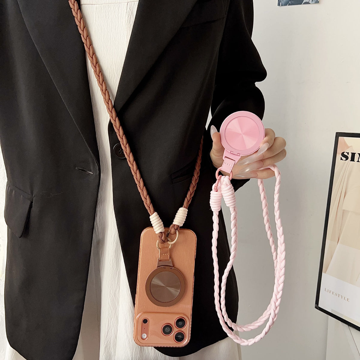 MagSafeリング編み込みスマホショルダー