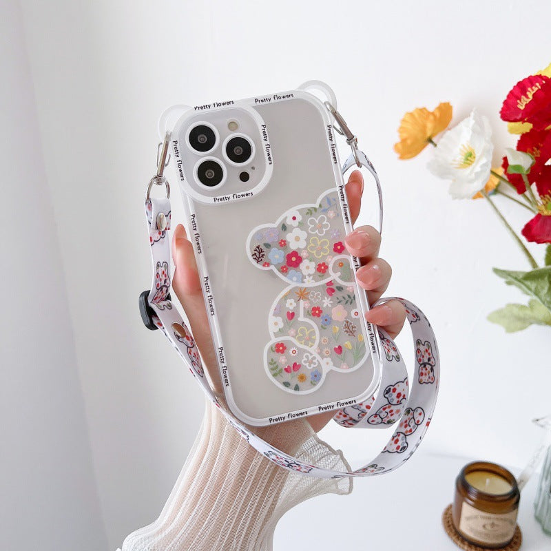 フラワーベアiPhoneケース付きスマホショルダー【ストラップタイプ／iPhoneケース付き】