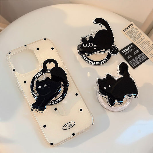 【黒猫がキュート】ブラックキャットMagSafeスマホグリップ【スマホグリップ】