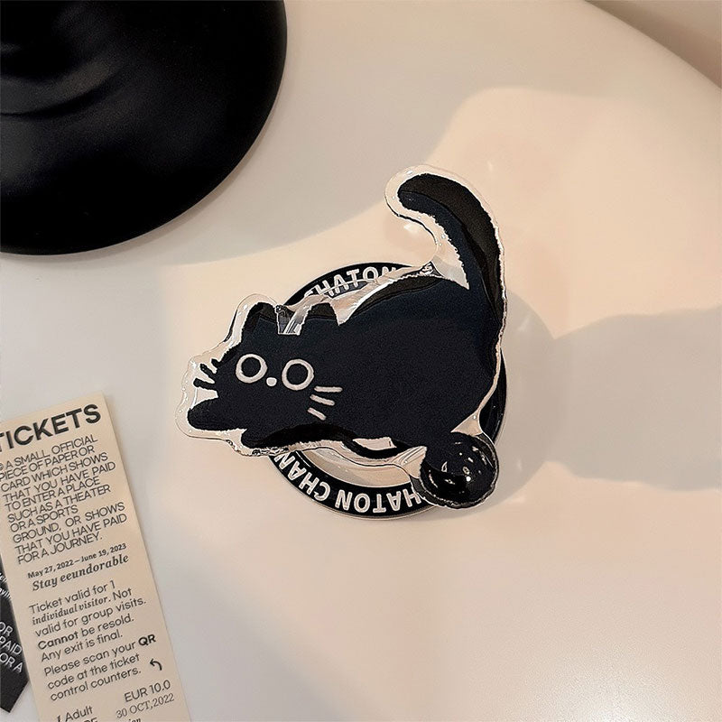 【黒猫がキュート】ブラックキャットMagSafeスマホグリップ【スマホグリップ】